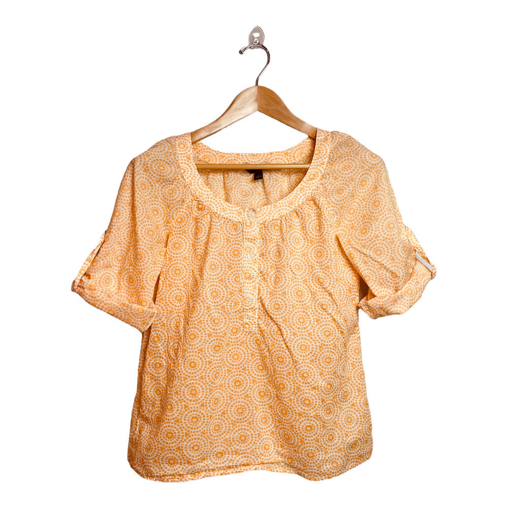🍀Banana Republic Tangerine Medallion Rollup Sleeve Blouse Women’s Size Small